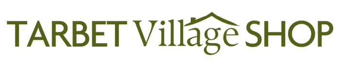 Logo in moss green that reads 'Tarbet Village Shop'.